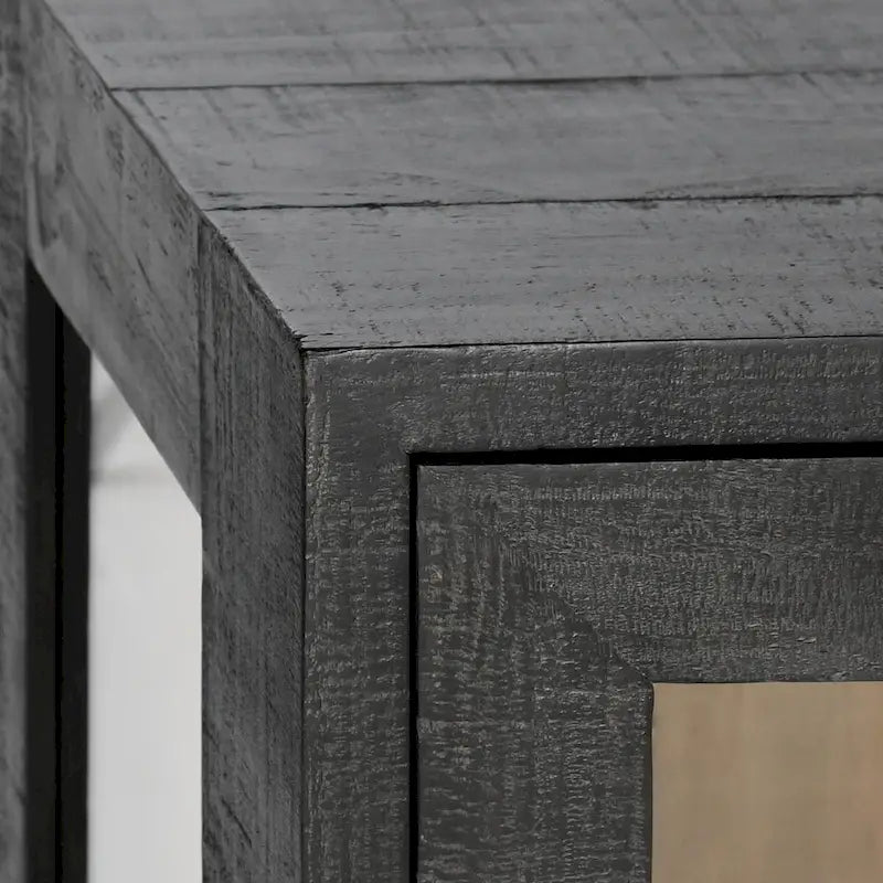 Classic Home Larson Two-Door Glass and Oak Wood Cabinet