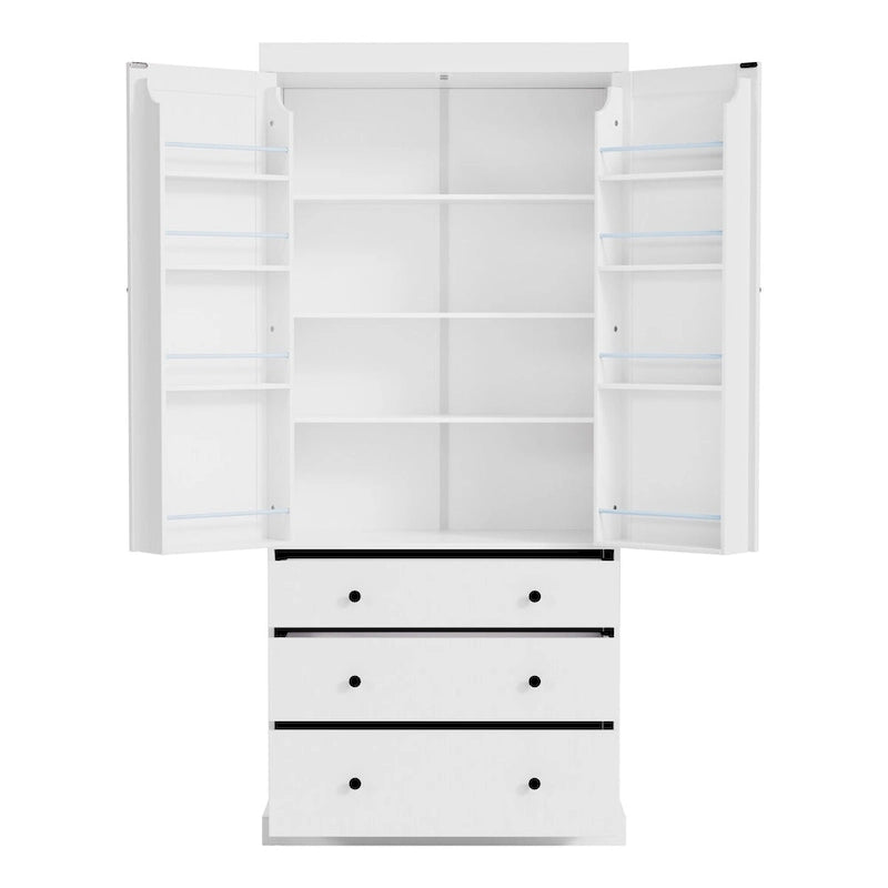 77inch Kitchen Pantry, Freestanding Tall Cupboard Storage Cabinet with 3 Adjustable Shelves,8 Door Shelves,3 Drawers for Kitchen