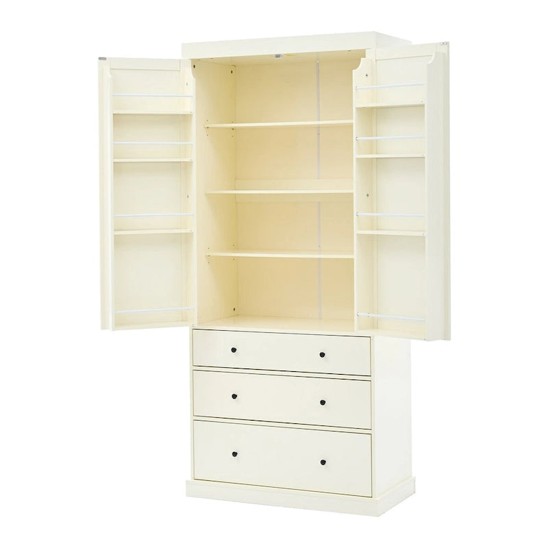77inch Kitchen Pantry, Freestanding Tall Cupboard Storage Cabinet with 3 Adjustable Shelves,8 Door Shelves,3 Drawers for Kitchen