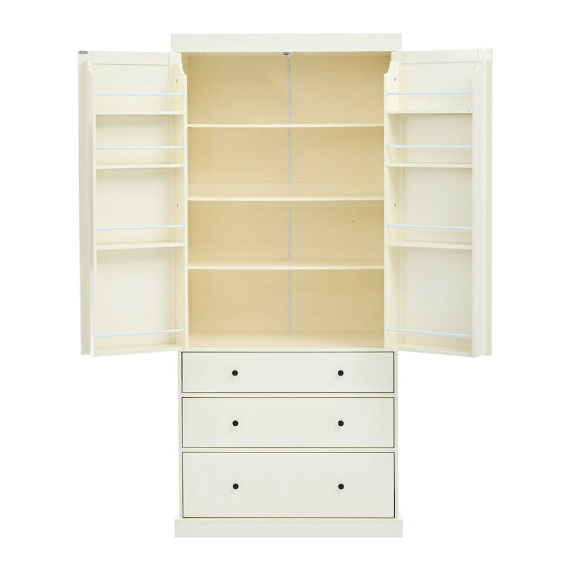 77inch Kitchen Pantry, Freestanding Tall Cupboard Storage Cabinet with 3 Adjustable Shelves,8 Door Shelves,3 Drawers for Kitchen