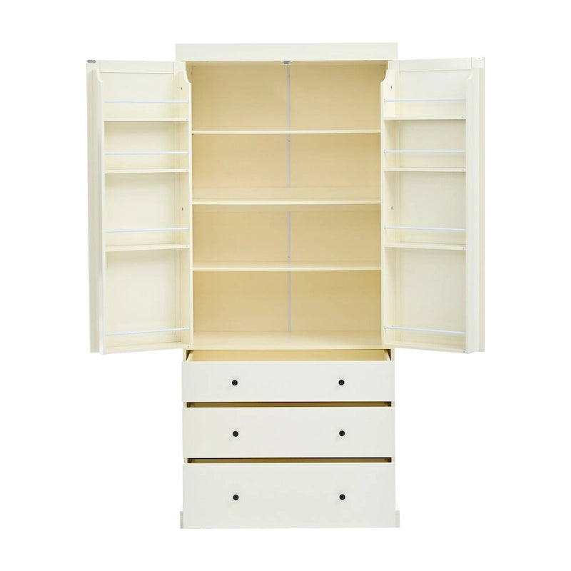 77inch Kitchen Pantry, Freestanding Tall Cupboard Storage Cabinet with 3 Adjustable Shelves,8 Door Shelves,3 Drawers for Kitchen