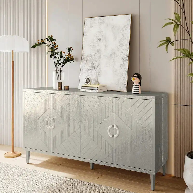 Stylish and Functional 4-Door Storage Cabinet with pine legs