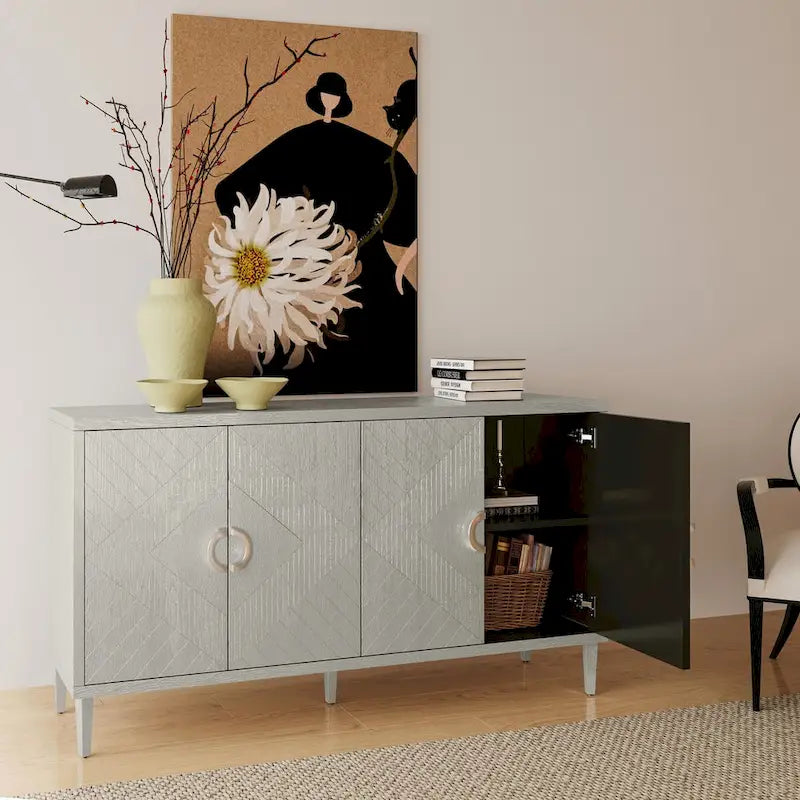 Stylish and Functional 4-Door Storage Cabinet with pine legs