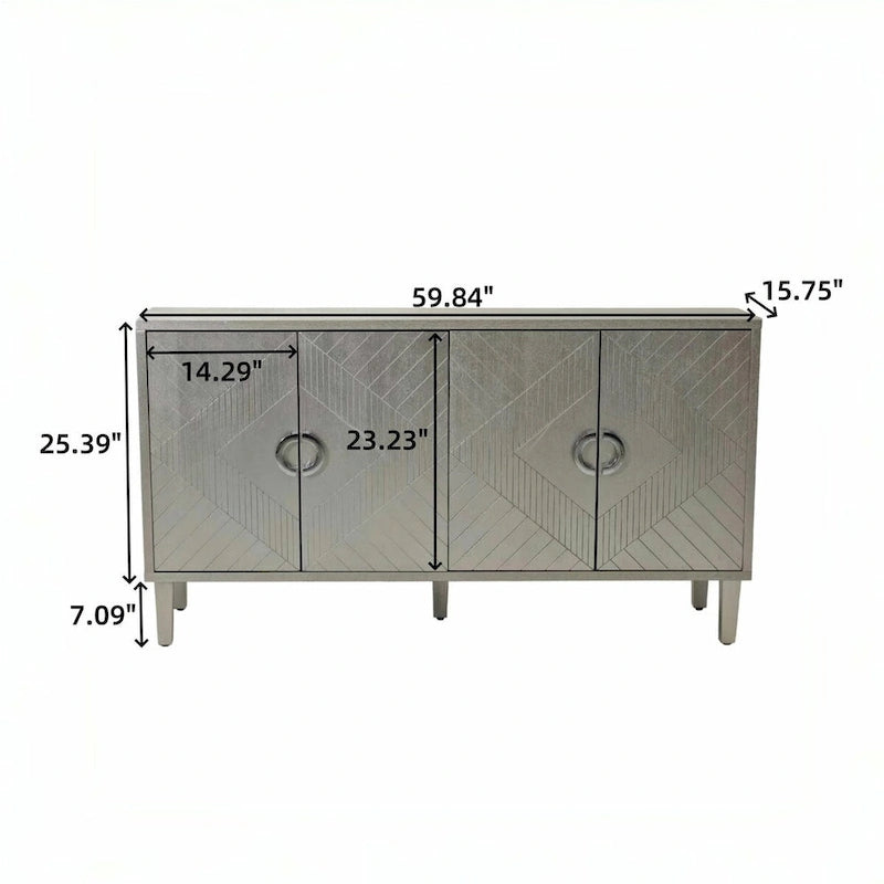 Stylish and Functional 4-Door Storage Cabinet with pine legs