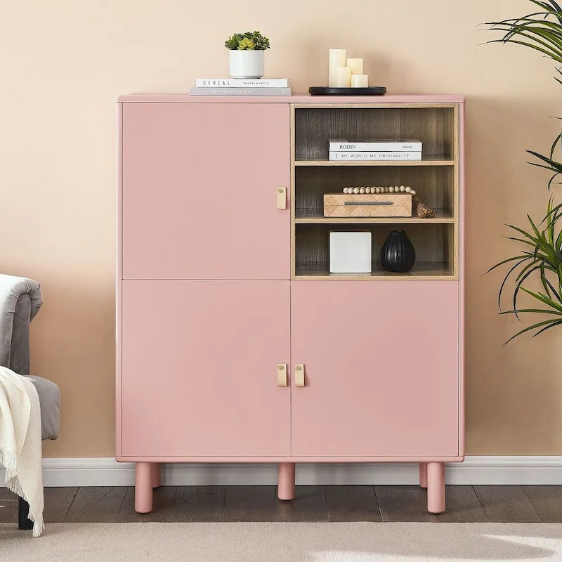 3 Doors Wooden Cabinet with Leather Handle
