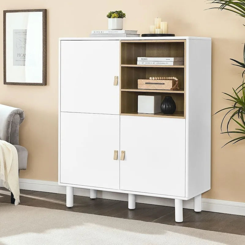 3 Doors Wooden Cabinet with Leather Handle