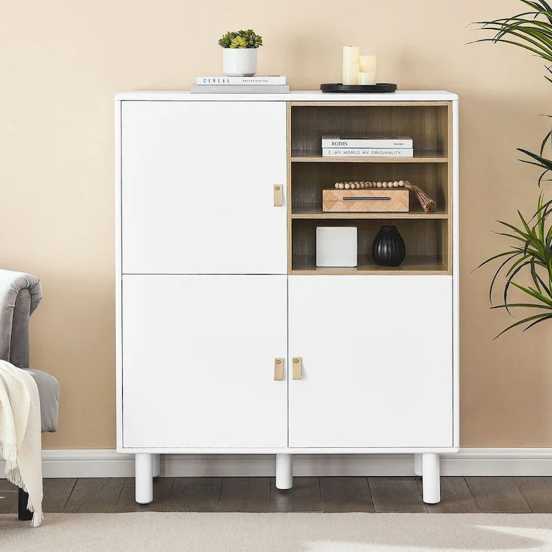 3 Doors Wooden Cabinet with Leather Handle