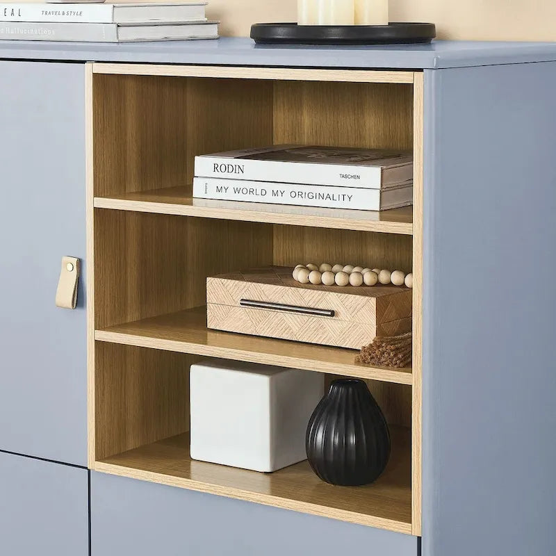 3 Doors Wooden Cabinet with Leather Handle