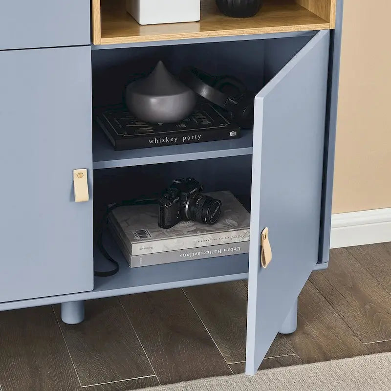 3 Doors Wooden Cabinet with Leather Handle