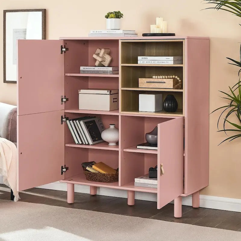 3 Doors Wooden Cabinet with Leather Handle