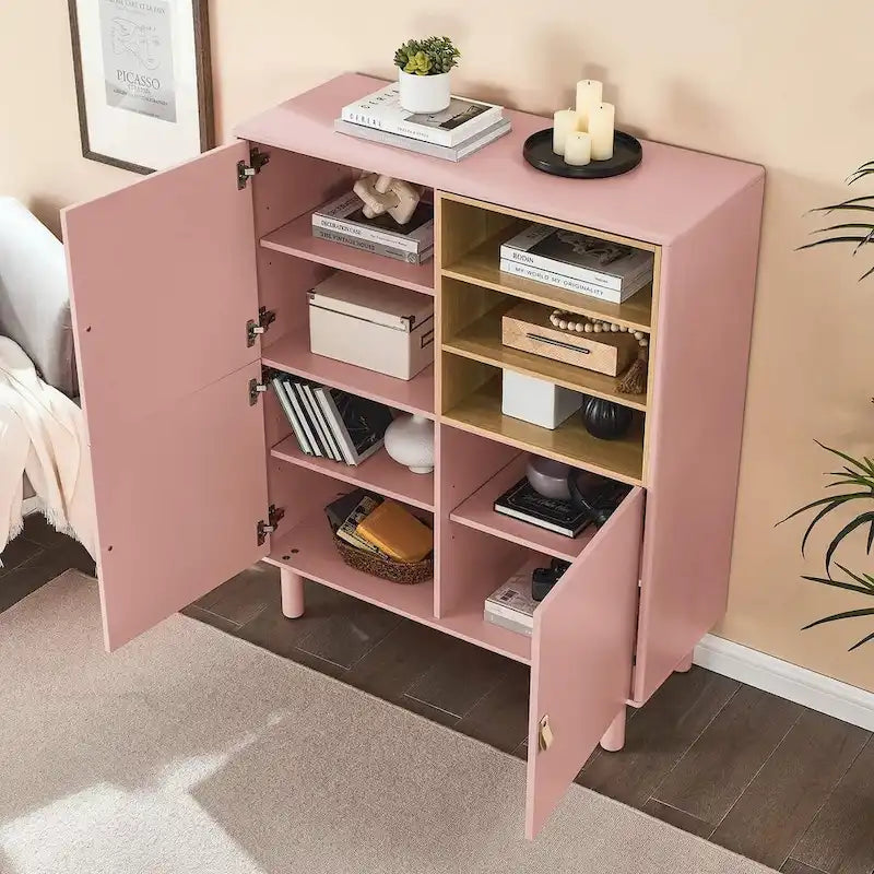 3 Doors Wooden Cabinet with Leather Handle