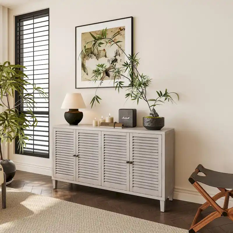 Accent Cabinet 4 Shutter Door Wooden Cabinet Sideboard Buffet