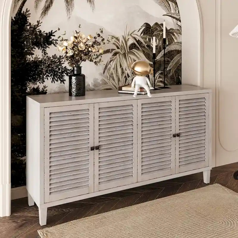 Accent Cabinet 4 Shutter Door Wooden Cabinet Sideboard Buffet