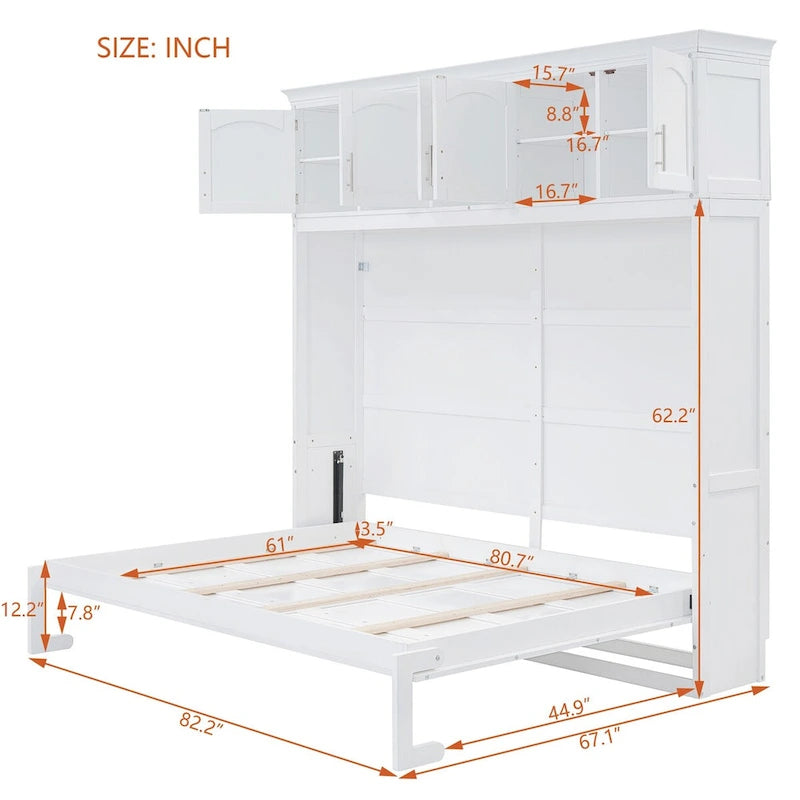 Queen Size Murphy Bed Wall Bed with Top Cabinets