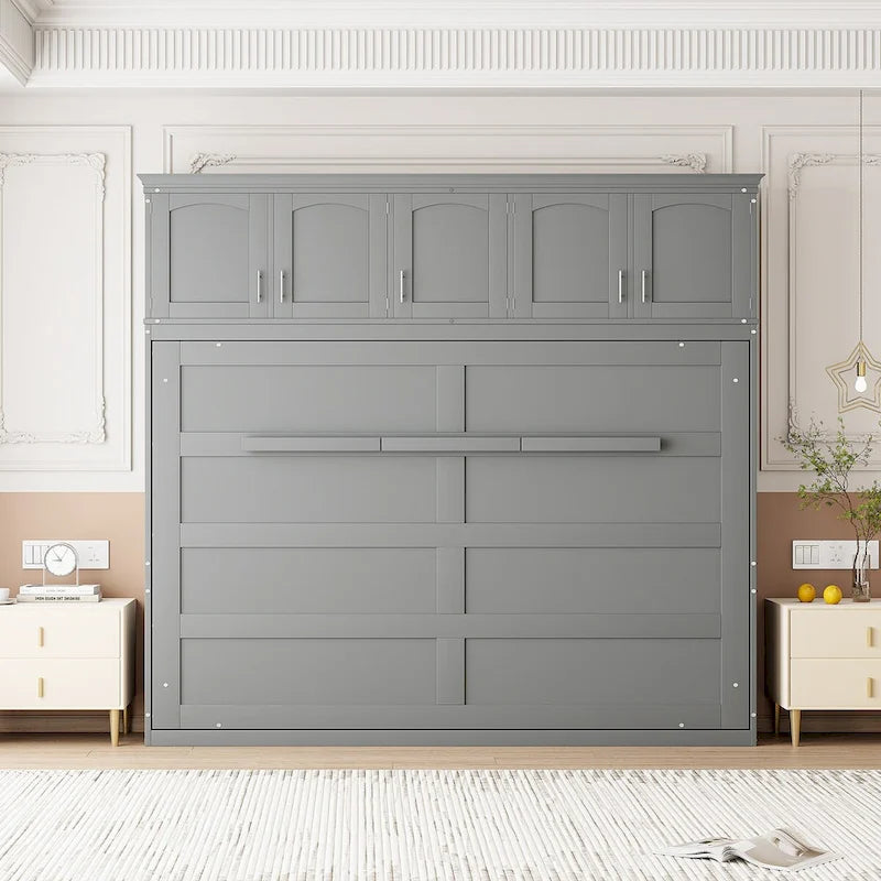 Queen Size Murphy Bed Wall Bed with Top Cabinets