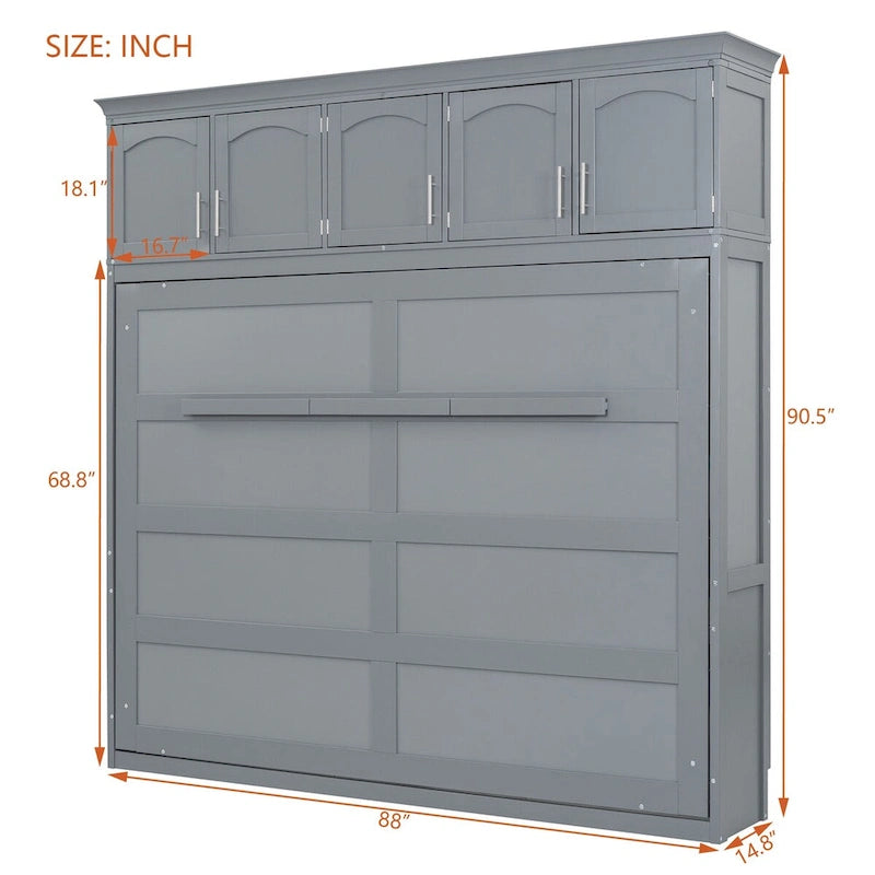 Queen Size Murphy Bed Wall Bed with Top Cabinets
