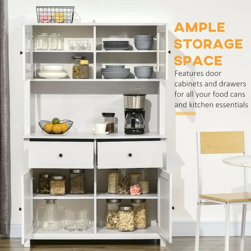 63.5 Kitchen Buffet w/ Hutch, 4 Shelves, Drawers, Framed Glass Doors
