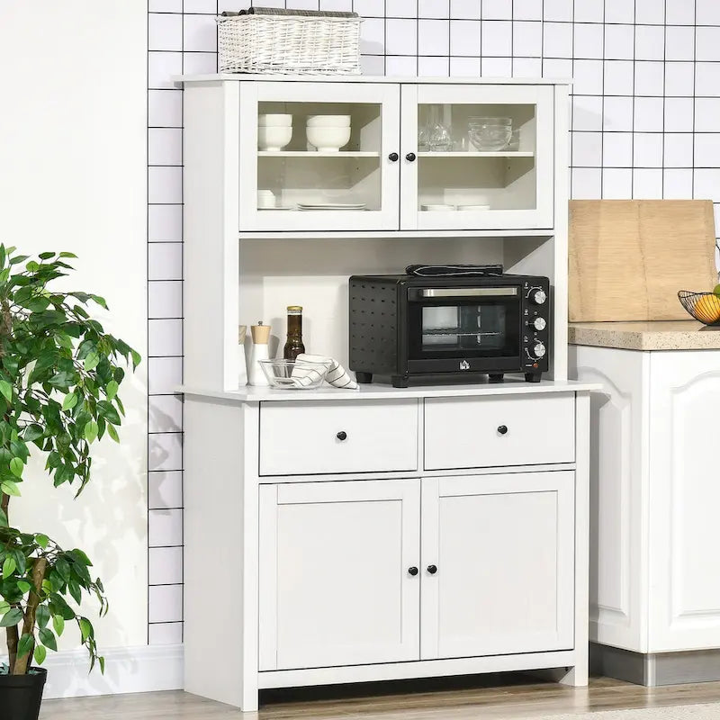 63.5 Kitchen Buffet w/ Hutch, 4 Shelves, Drawers, Framed Glass Doors
