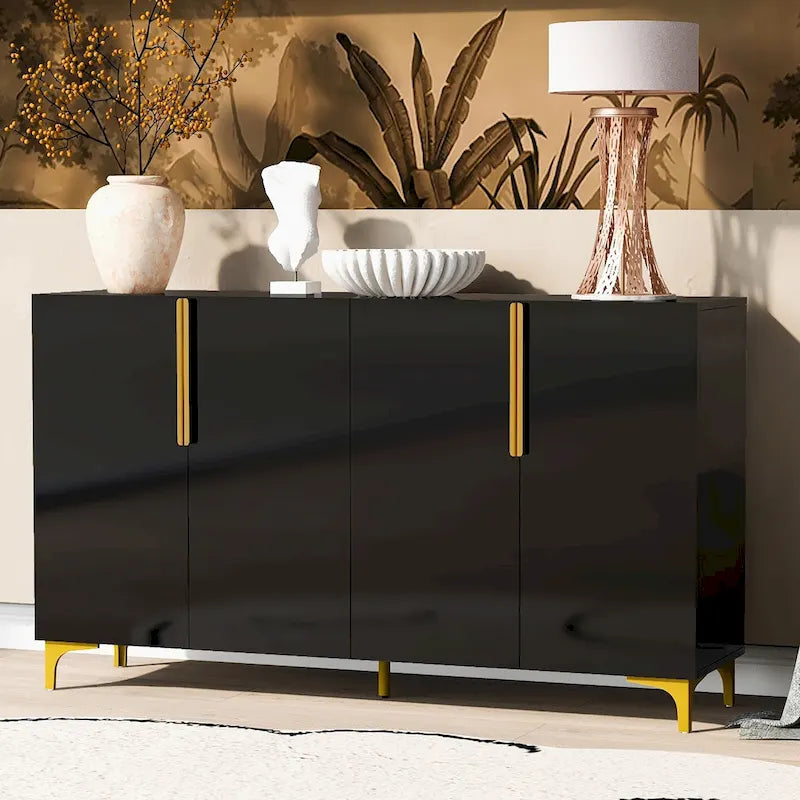 A Glossy Finish Light Luxury Storage Cabinet, Adjustable, Suitable for Living Room, Study, Hallway.