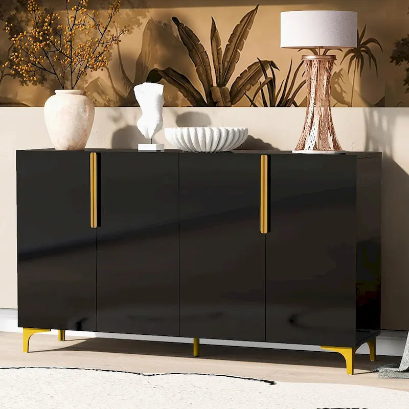 A Glossy Finish Light Luxury Storage Cabinet, Adjustable, Suitable for Living Room, Study, Hallway.