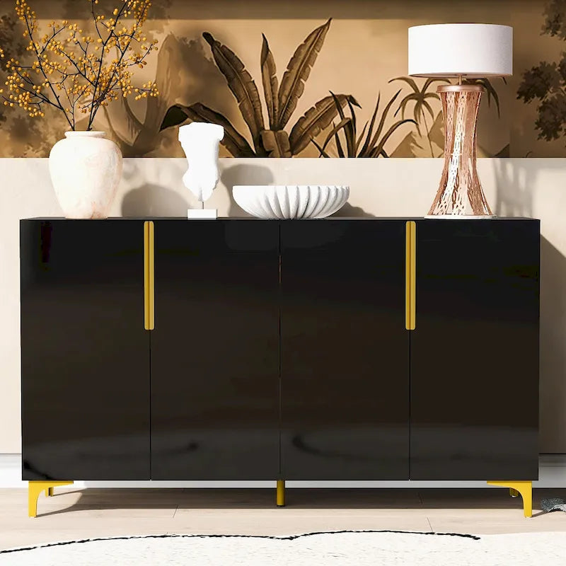 A Glossy Finish Light Luxury Storage Cabinet, Adjustable, Suitable for Living Room, Study, Hallway.