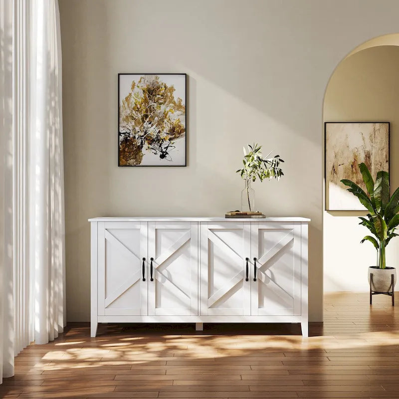 Cabinet with 4 Doors and 4 open shelves,Freestanding Sideboard Storage Cabinet Entryway Floor Cabinet for Office Bedroom