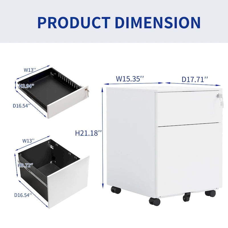 2 Drawer Mobile File Cabinet with Lock