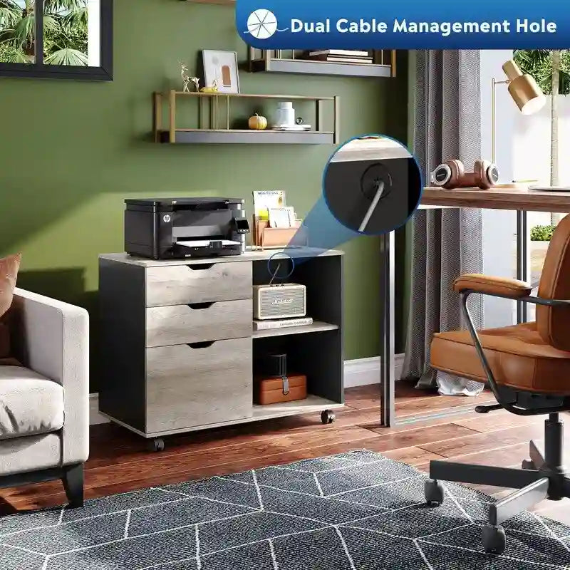 Wood File Cabinet, Mobile Lateral Filing Cabinet - 15.7D x 31.3W x 24.7H