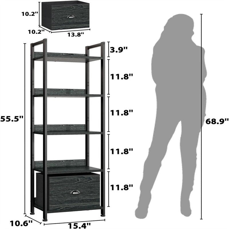 5 Tier Bookshelf with Drawer