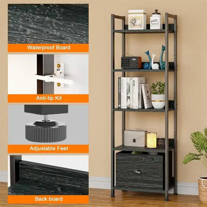 5 Tier Bookshelf with Drawer