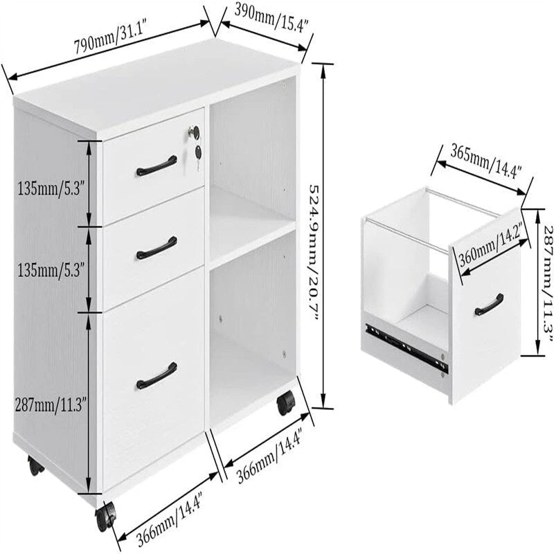 3 Drawer File Cabinets - 34.6D x 18.1W x 6.9H