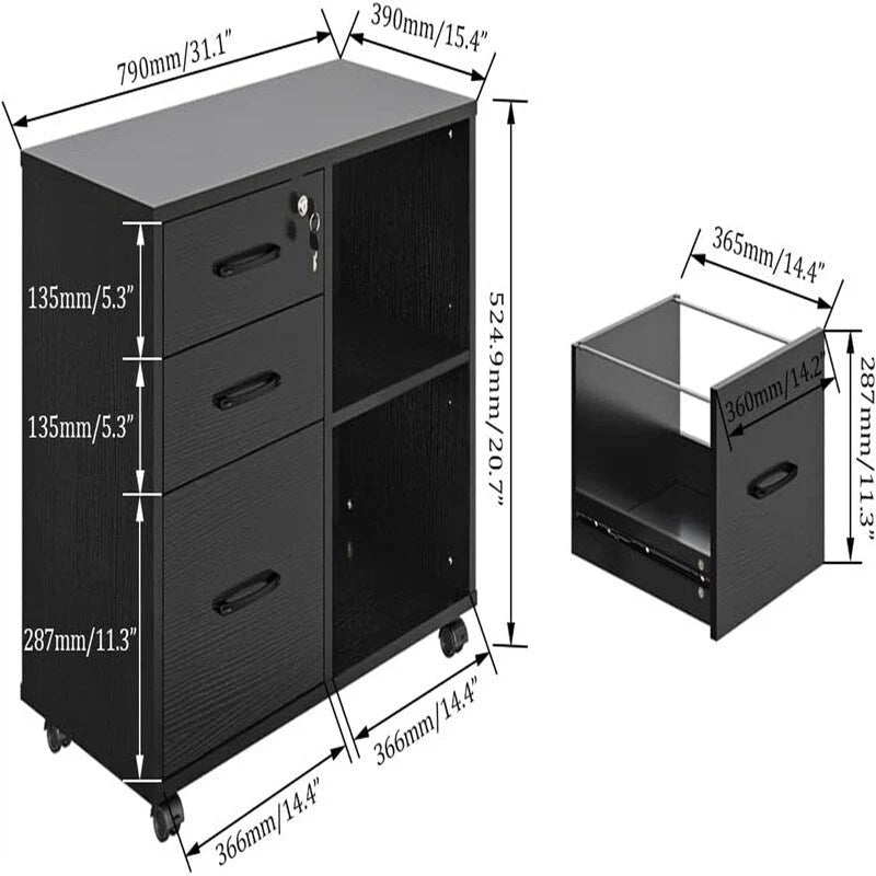 3 Drawer File Cabinets - 34.6D x 18.1W x 6.9H