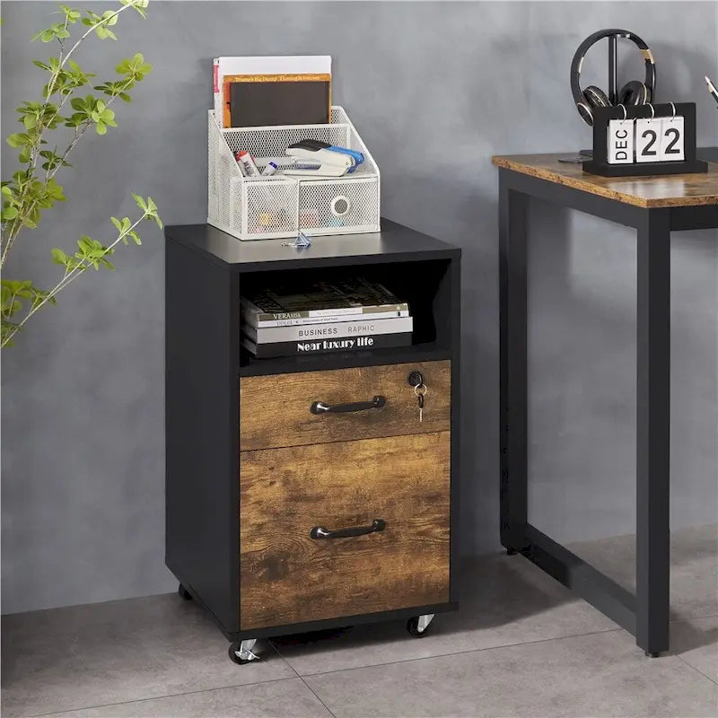 Yaheetech Rolling File Cabinet with 2 Drawers and 1 Open Shelf Filing Cabinet for Home Office