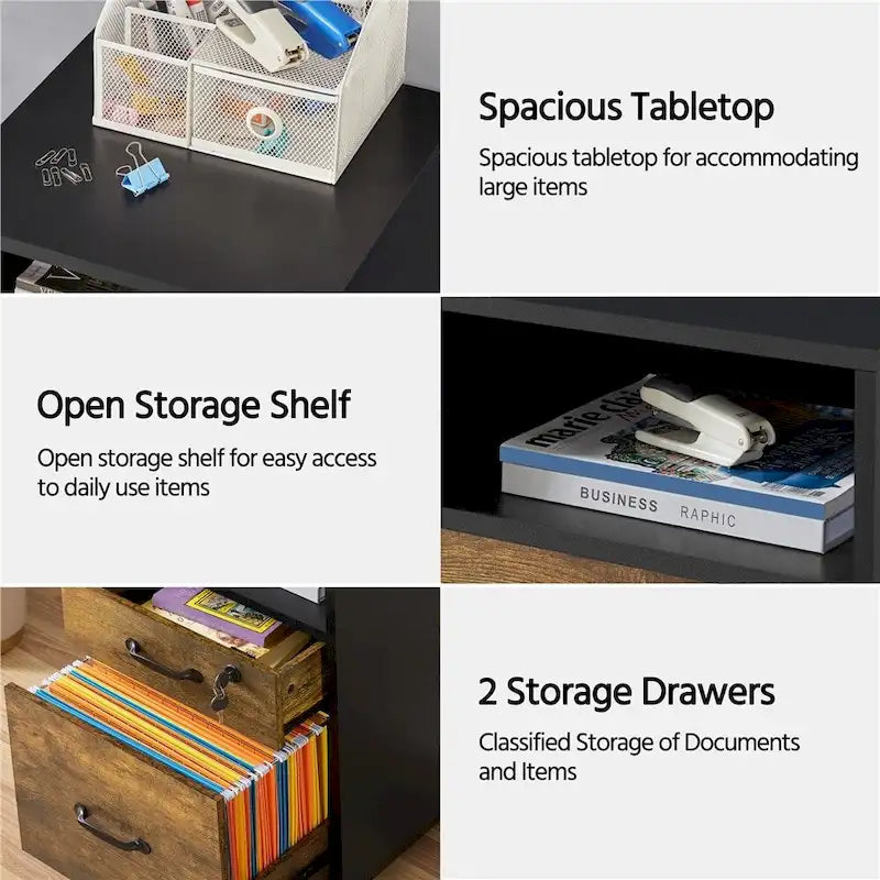 Yaheetech Rolling File Cabinet with 2 Drawers and 1 Open Shelf Filing Cabinet for Home Office