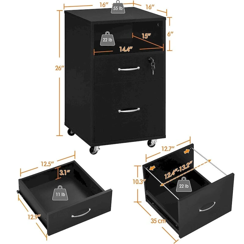 Yaheetech Rolling File Cabinet with 2 Drawers and 1 Open Shelf Filing Cabinet for Home Office