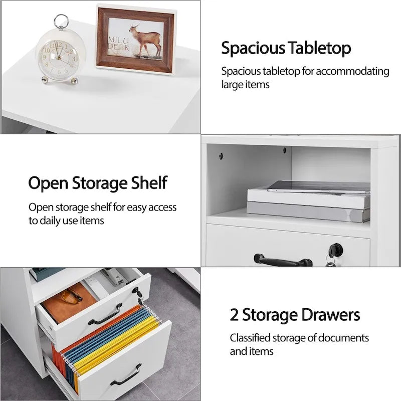 Yaheetech Rolling File Cabinet with 2 Drawers and 1 Open Shelf Filing Cabinet for Home Office