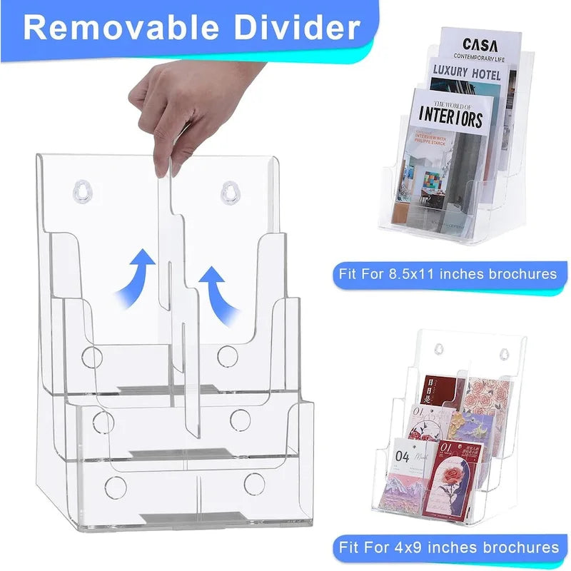 Acrylic Clear Literature Holder Brochure Display Stand for Office Paper Filing and Magazine