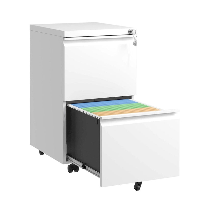 2 Drawer Metal Mobile File Cabinet,Rolling File Cabinet with Lock for Hanging Legal/Letter/A4 Size,Fully Assembled Except Wheels