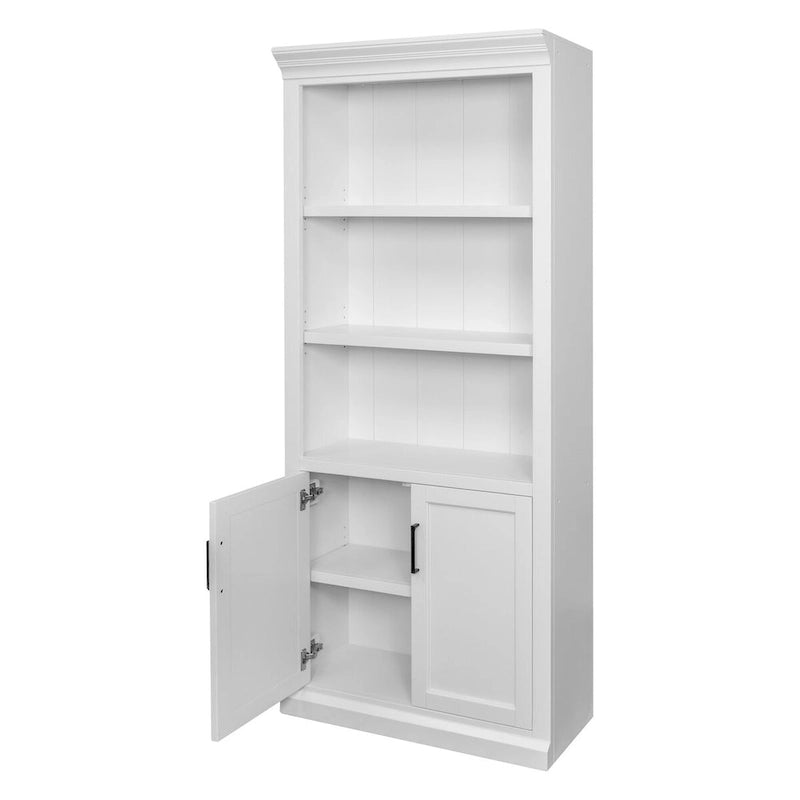 Modern Wood Lower Doors Bookcase, Office Bookcase, Office Shelving, Office Storage, Fully Assembled, White