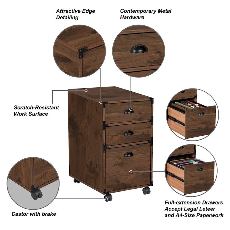 Saint Birch Bombay 3 Drawers Mobile File Cabinet
