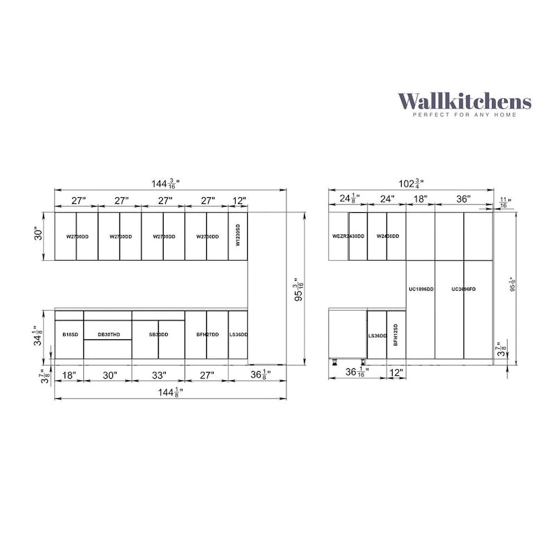 Kitchen Timeless Collection White Gloss Color Base Size 12Ft Wide - 144x102
