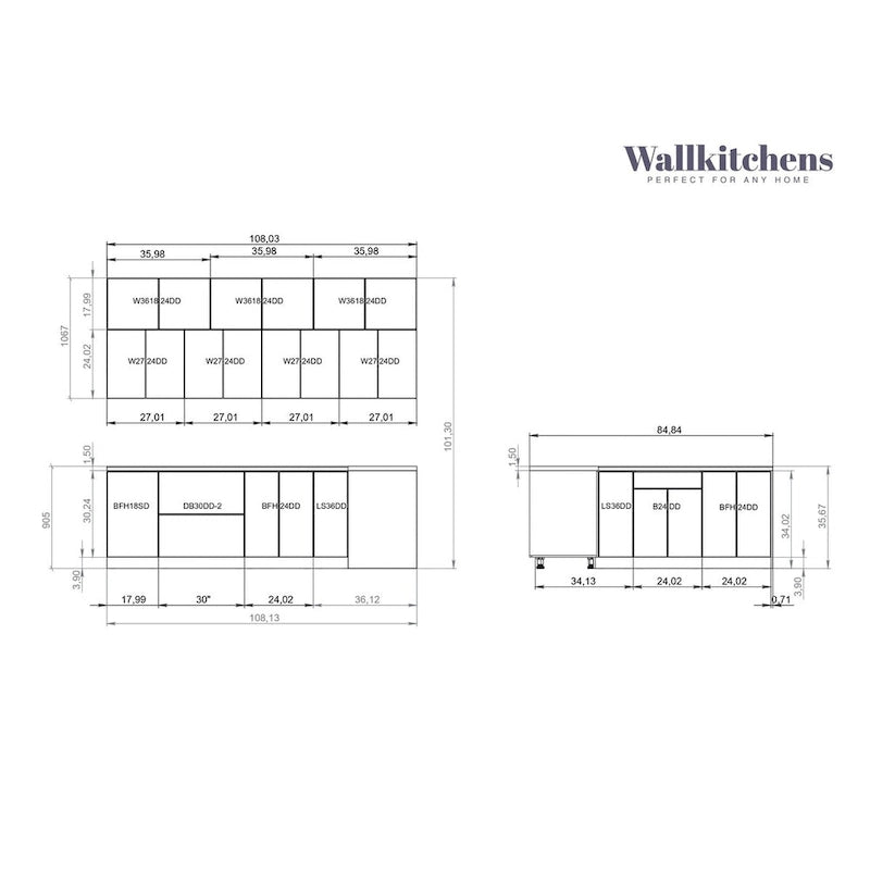 Kitchen Radiance Collection White Matte Color Base Size 9Ft Wide - 108x85
