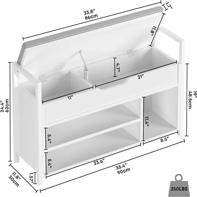 Shoe Storage Bench - 11.8D x 35.4W x 24.4H