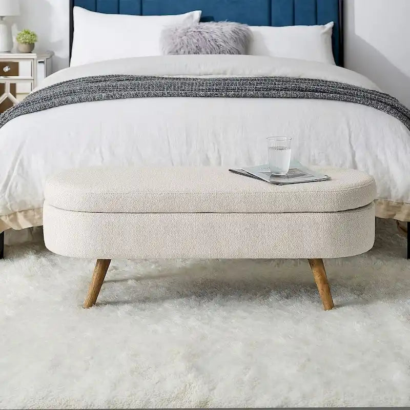 Modern Oval Storage Bench with Wood Legs
