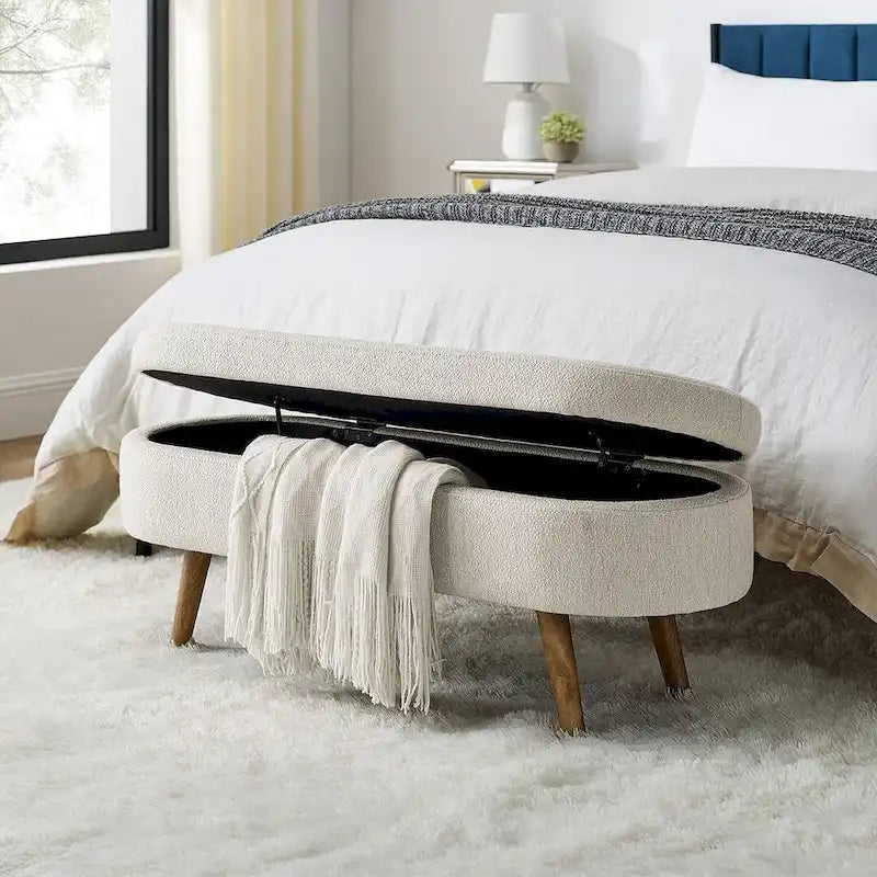 Modern Oval Storage Bench with Wood Legs