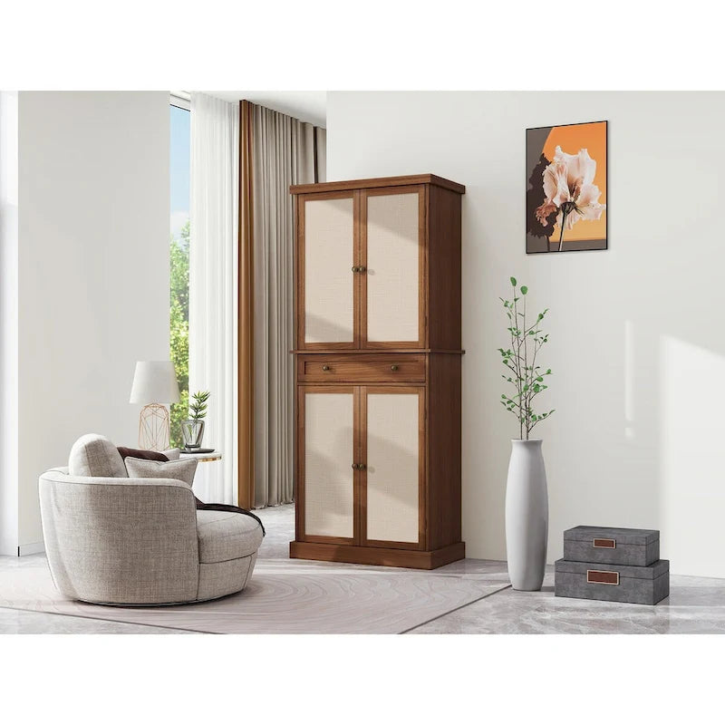 4 Door Cabinet with 1 Drawer, with 4 Adjustable Inner Shelves, Storage Cabinet