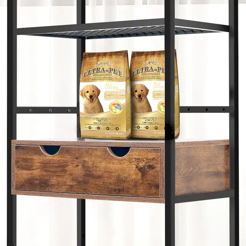 3 Height Adjustable Raised Dog Bowls, Dog Feeder Station for Large Medium Dogs Cats, Dog Storage with shelves