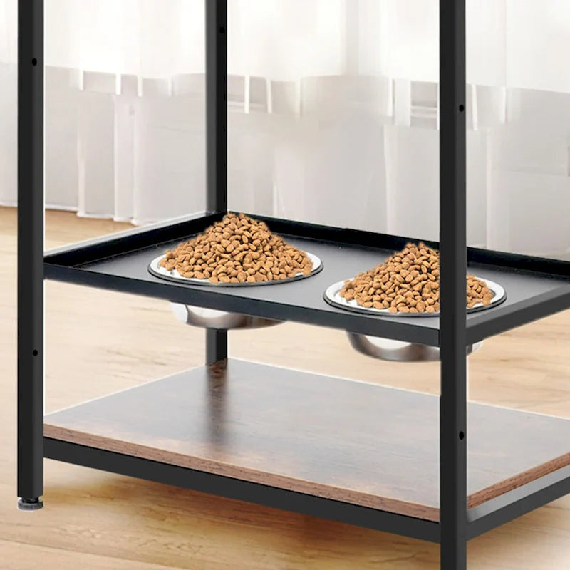 3 Height Adjustable Raised Dog Bowls, Dog Feeder Station for Large Medium Dogs Cats, Dog Storage with shelves