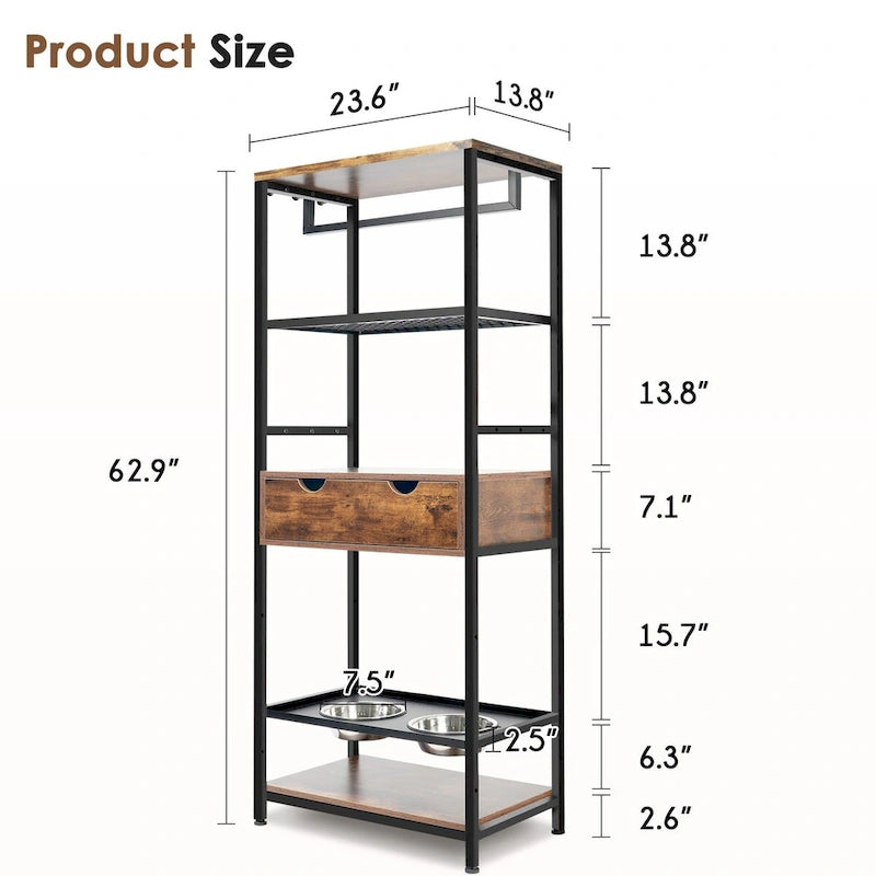 3 Height Adjustable Raised Dog Bowls, Dog Feeder Station for Large Medium Dogs Cats, Dog Storage with shelves