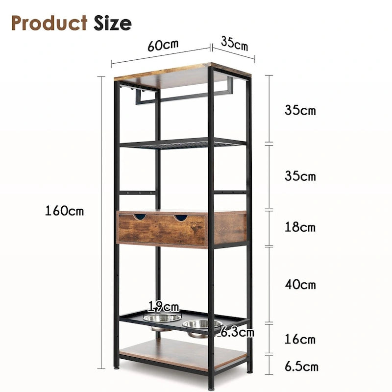 3 Height Adjustable Raised Dog Bowls, Dog Feeder Station for Large Medium Dogs Cats, Dog Storage with shelves
